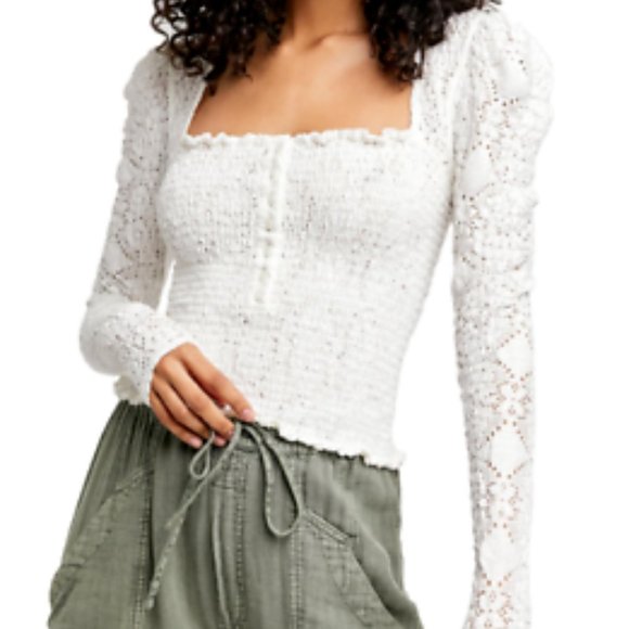 Free People Tops - Free People Lace Smocked Cream Top Size Large